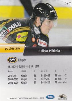 2011-12 Cardset Finland - Promo Cards #087 Ilkka Mikkola Back