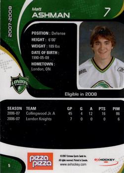 2007-08 Extreme London Knights (OHL) #5 Matt Ashman Back