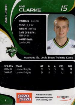 2007-08 Extreme London Knights (OHL) #7 Matt Clarke Back