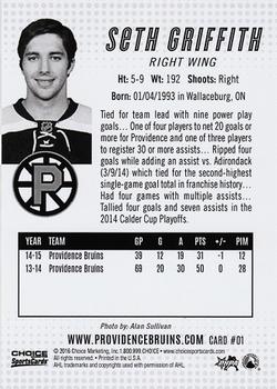 2015-16 Choice Providence Bruins (AHL) #1 Seth Griffith Back