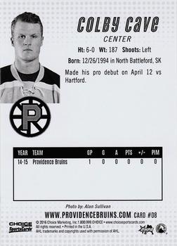 2015-16 Choice Providence Bruins (AHL) #8 Colby Cave Back