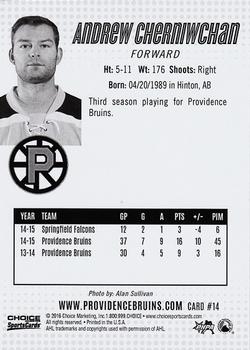 2015-16 Choice Providence Bruins (AHL) #14 Andrew Cherniwchan Back