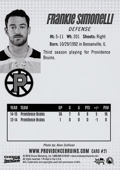 2015-16 Choice Providence Bruins (AHL) #21 Frankie Simonelli Back