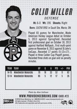 2015-16 Choice Providence Bruins (AHL) #23 Colin Miller Back