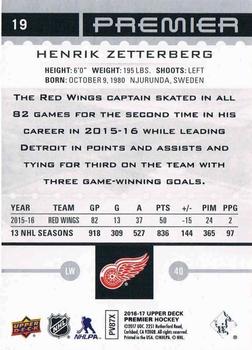 2016-17 Upper Deck Premier #19 Henrik Zetterberg Back