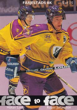 1995-96 Leaf Elit Set (Swedish) - Face to Face #5 Hakan Loob / Roger Johansson Back