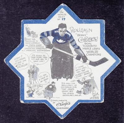1932-33 Okeefe's Toronto Maple Leafs Coasters #17 Benny Grant Front