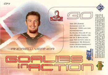 2001-02 Upper Deck DEL (German) - Goalies in Action #G4 Andrew Verner Back