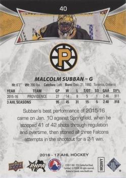 2016-17 Upper Deck AHL - Red #40 Malcolm Subban Back