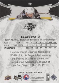 2016-17 Upper Deck AHL - Red #52 T.J. Hensick Back