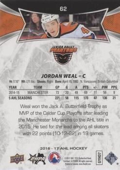 2016-17 Upper Deck AHL - Red #62 Jordan Weal Back