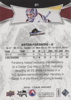 2016-17 Upper Deck AHL - Red #81 Anton Forsberg Back