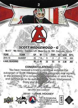 2016-17 Upper Deck AHL - Autographs #2 Scott Wedgewood Back