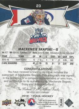 2016-17 Upper Deck AHL - Autographs #23 Mackenzie Skapski Back