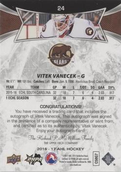 2016-17 Upper Deck AHL - Autographs #24 Vitek Vanecek Back