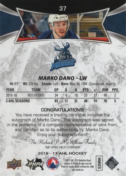 2016-17 Upper Deck AHL - Autographs #37 Marko Dano Back