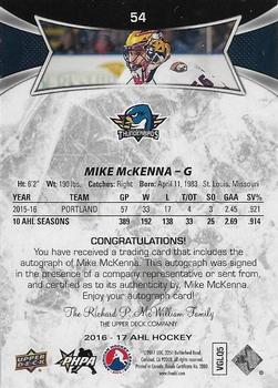2016-17 Upper Deck AHL - Autographs #54 Mike McKenna Back