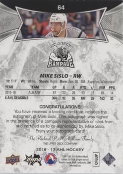 2016-17 Upper Deck AHL - Autographs #64 Mike Sislo Back
