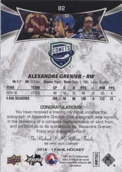 2016-17 Upper Deck AHL - Autographs #82 Alexandre Grenier Back