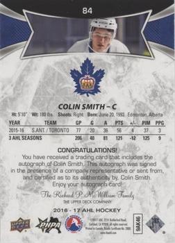 2016-17 Upper Deck AHL - Autographs #84 Colin Smith Back