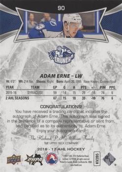 2016-17 Upper Deck AHL - Autographs #90 Adam Erne Back
