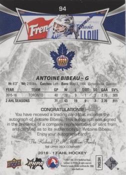 2016-17 Upper Deck AHL - Autographs #94 Antoine Bibeau Back