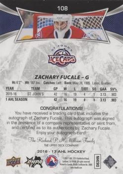 2016-17 Upper Deck AHL - Autographs #108 Zachary Fucale Back