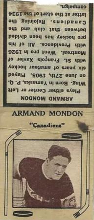 1935-36 Diamond Matchbooks (Tan 3) #NNO Armand Mondou Front