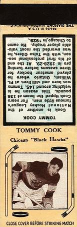 1937-38 Diamond Matchbooks (Tan 5) #NNO Tommy Cook Front