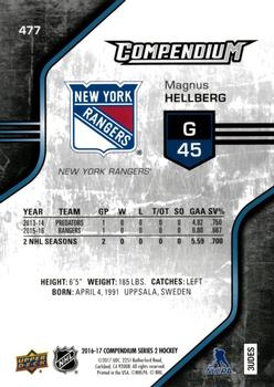 2016-17 Upper Deck Compendium - Blue #477 Magnus Hellberg Back