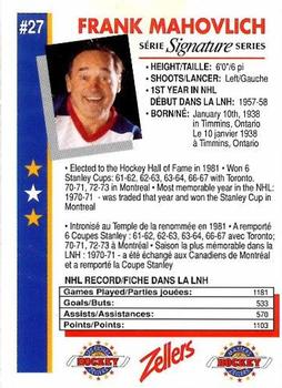 1992-93 Zellers Masters of Hockey - Signature Series #NNO Frank Mahovlich Back