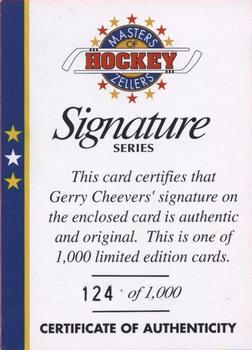 1994-95 Zellers Masters of Hockey - Certificate of Authenticity Yellow #NNO Gerry Cheevers Front