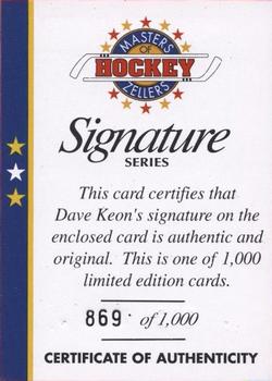 1994-95 Zellers Masters of Hockey - Certificate of Authenticity Yellow #NNO Dave Keon Front