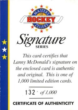 1994-95 Zellers Masters of Hockey - Certificate of Authenticity Yellow #NNO Lanny McDonald Front