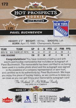 2016-17 Fleer Showcase - Hot Prospects Autograph Patch #172 Pavel Buchnevich Back