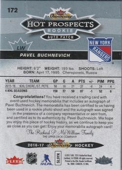 2016-17 Fleer Showcase - Hot Prospects Autograph Patch White Hot #172 Pavel Buchnevich Back