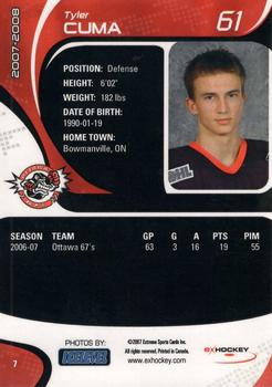 2007-08 Extreme Ottawa 67's (OHL) #7 Tyler Cuma Back
