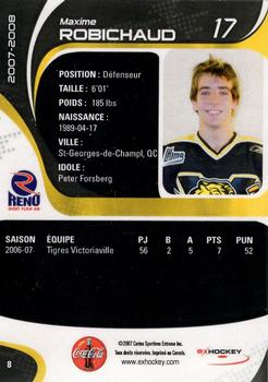2007-08 Extreme Victoriaville Tigres (QMJHL) #8 Maxime Robichaud Back