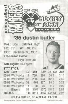 2007-08 Prince Albert Raiders (WHL) #NNO Dustin Butler Back