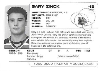 1999-00 Halifax Mooseheads (QMJHL) #NNO Gary Zinck Back