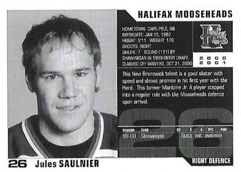 2000-01 Halifax Mooseheads (QMJHL) #NNO Jules Saulnier Back