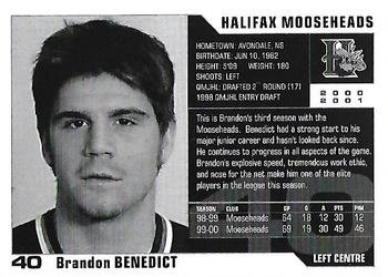 2000-01 Halifax Mooseheads (QMJHL) #NNO Brandon Benedict Back
