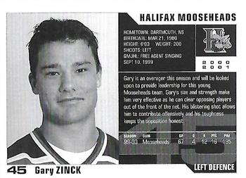 2000-01 Halifax Mooseheads (QMJHL) #NNO Gary Zinck Back