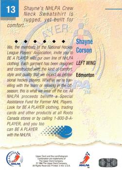 1993-94 Upper Deck NHLPA/Roots #13 Shayne Corson Back