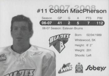 2007-08 Sobey's Saskatoon Blades (WHL) #NNO Colton MacPherson Back