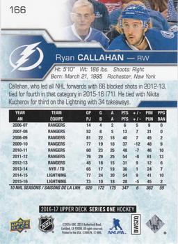 2016-17 Upper Deck - UD Midnight #166 Ryan Callahan Back