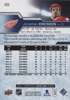 2016-17 Upper Deck - Silver Foil #69 Jonathan Ericsson Back