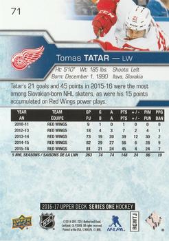 2016-17 Upper Deck - Silver Foil #71 Tomas Tatar Back