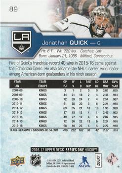 2016-17 Upper Deck - Silver Foil #89 Jonathan Quick Back