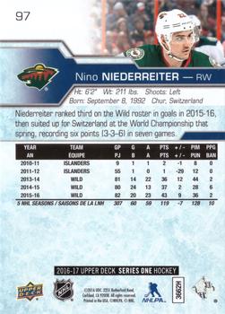 2016-17 Upper Deck - Silver Foil #97 Nino Niederreiter Back